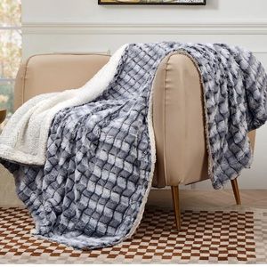 Royal Luxe Reversible Micro-Mink / Faux Sherpa Throw 50 inch x 60 inch New